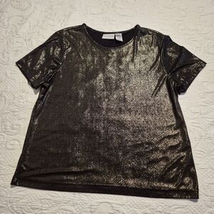 Jaclyn Smith women's XL short sleeve shirt black with gold metallic shimmer EUC